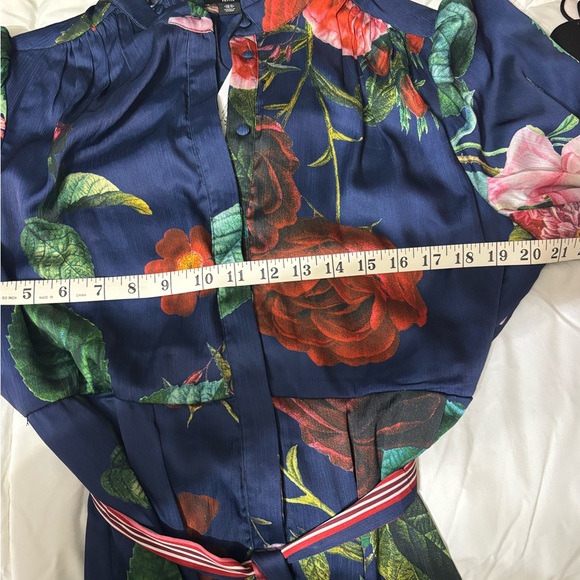 Karen Millen Blue and Pink Wrap Dress with Mock Neck - Picture 14 of 15